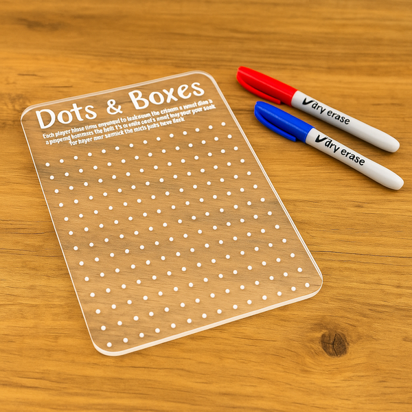 Acrylic Dots and Boxes Game Board - Reusable Dry Erase Travel Game