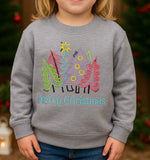 Embroidered Whimsical "Merry Christmas" Crewneck for Kids