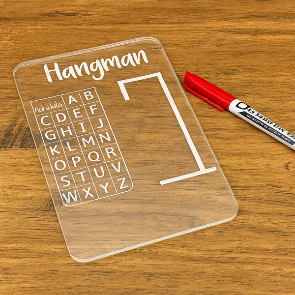Acrylic Hangman Game Board - Reusable Dry Erase Word Game