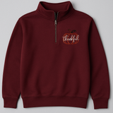 Thankful Pumpkin Embroidered 1/4 Zip Sweatshirt, Fall Quarter Zip Pullover