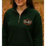 Thankful Pumpkin Embroidered 1/4 Zip Sweatshirt, Fall Quarter Zip Pullover