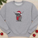 Embroidered Festive Highland Cow Sweatshirt