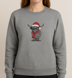 Embroidered Festive Highland Cow Sweatshirt