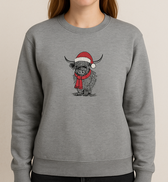 Embroidered Festive Highland Cow Sweatshirt