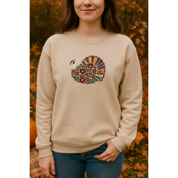 Floral Turkey Embroidered Sweatshirt