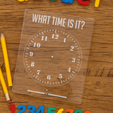 Acrylic "What Time Is It?"  Learn To Tell Time Dry Erase Board