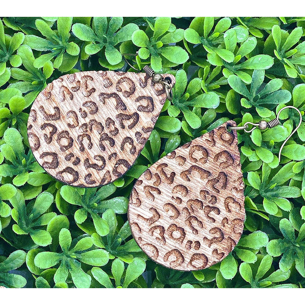 Wooden Leopard Print Earrings