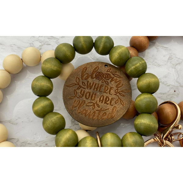Bloom Where You Are Planted Beaded Keychain Bracelet