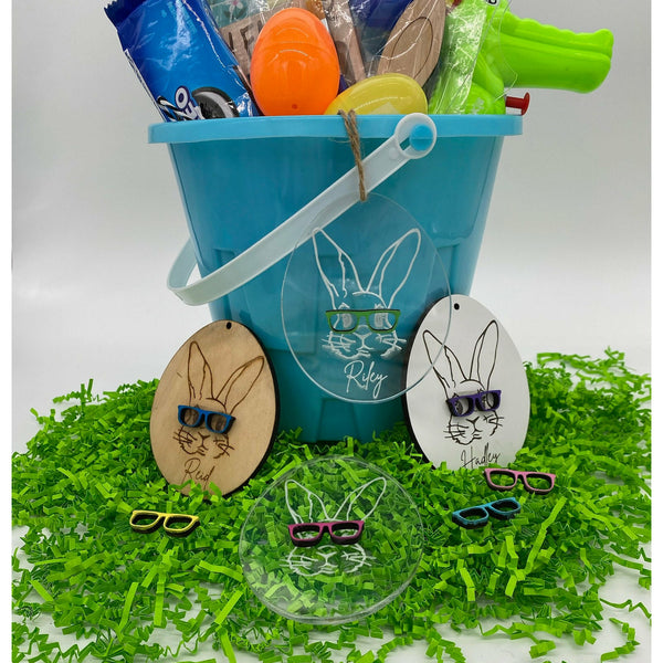 Personalized Bunny With Glasses Easter Basket Tag